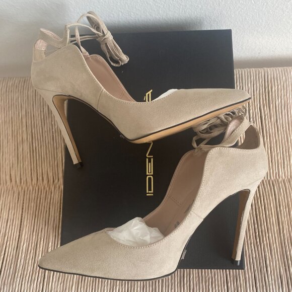 BRAND NEW IN BOX - Identita Jada Beige Suede Anklewrap Stiletto 4"/100mm Pumps - Picture 12 of 14